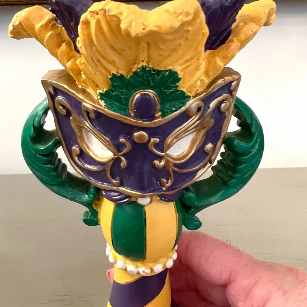 Vintage Mardi Gras Candle Holders Colorful Whimsical Set of 2 Resin Candlesticks